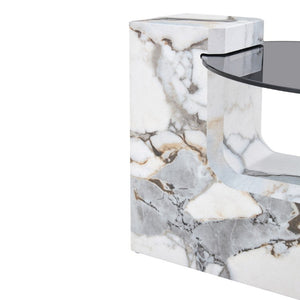 English Elm A Marble Effect and Glass Nesting Coffee Table Set for Modern Living Spaces W1151P444421