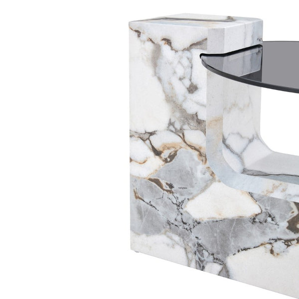 English Elm A Marble Effect and Glass Nesting Coffee Table Set for Modern Living Spaces W1151P444421