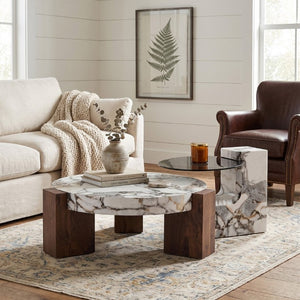 English Elm A Marble Effect and Glass Nesting Coffee Table Set for Modern Living Spaces W1151P444421