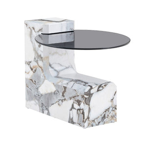 English Elm A Marble Effect and Glass Nesting Coffee Table Set for Modern Living Spaces W1151P444421
