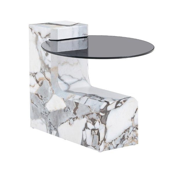 English Elm A Marble Effect and Glass Nesting Coffee Table Set for Modern Living Spaces W1151P444421