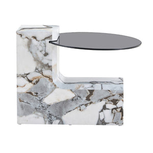 English Elm A Marble Effect and Glass Nesting Coffee Table Set for Modern Living Spaces W1151P444421