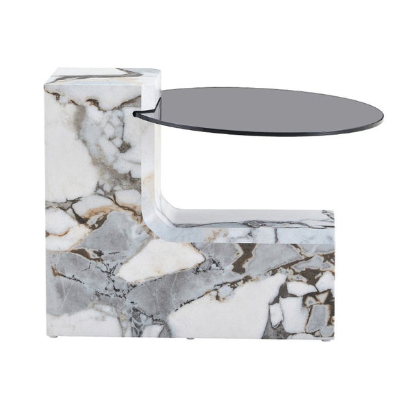 English Elm A Marble Effect and Glass Nesting Coffee Table Set for Modern Living Spaces W1151P444421