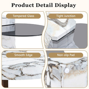 English Elm A Marble Effect and Glass Nesting Coffee Table Set for Modern Living Spaces W1151P444421
