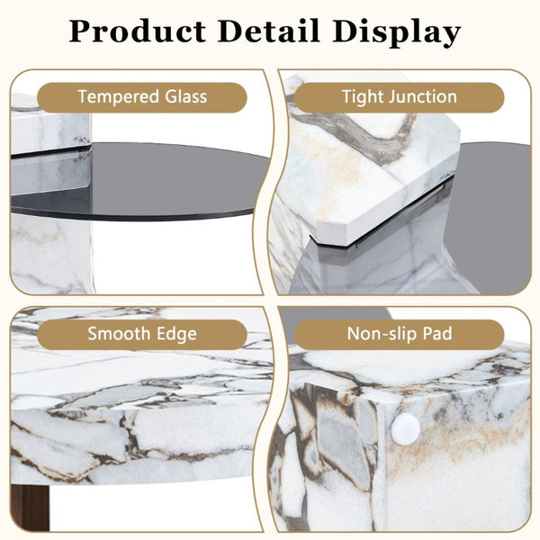 English Elm A Marble Effect and Glass Nesting Coffee Table Set for Modern Living Spaces W1151P444421