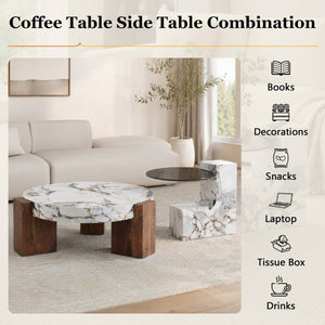 English Elm A Marble Effect and Glass Nesting Coffee Table Set for Modern Living Spaces W1151P444421