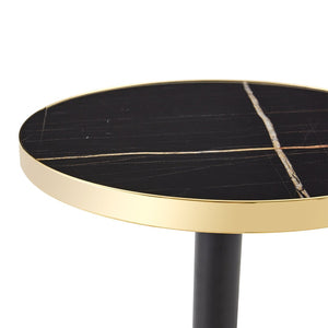 English Elm 23.6 Inch Round Faux Marble Bistro Table with Stainless Steel Edge and Metal Base Black - A W1151P445184