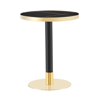 English Elm 23.6 Inch Round Faux Marble Bistro Table with Stainless Steel Edge and Metal Base Black - A W1151P445184