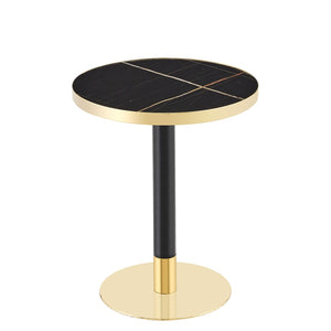 English Elm 23.6 Inch Round Faux Marble Bistro Table with Stainless Steel Edge and Metal Base Black - A W1151P445184