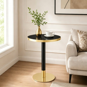 English Elm 23.6 Inch Round Faux Marble Bistro Table with Stainless Steel Edge and Metal Base Black - A W1151P445184