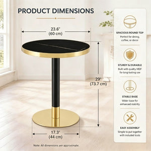 English Elm 23.6 Inch Round Faux Marble Bistro Table with Stainless Steel Edge and Metal Base Black - A W1151P445184
