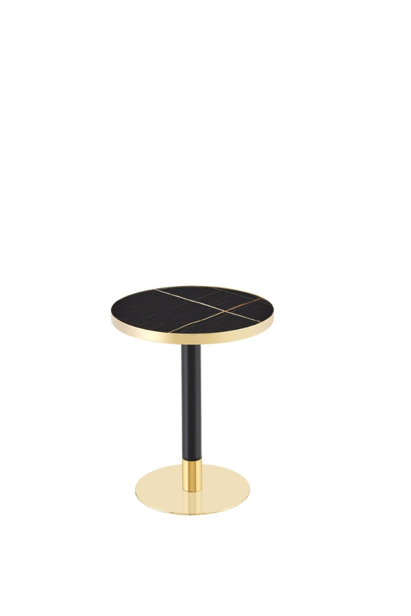English Elm 23.6 Inch Round Faux Marble Bistro Table with Stainless Steel Edge and Metal Base Black - A W1151P445184