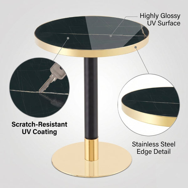 English Elm 23.6 Inch Round Faux Marble Bistro Table with Stainless Steel Edge and Metal Base Black - A W1151P445184