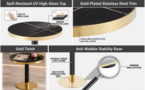 English Elm 23.6 Inch Round Faux Marble Bistro Table with Stainless Steel Edge and Metal Base Black - A W1151P445184