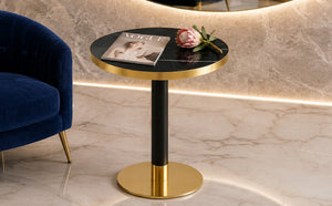 English Elm 23.6 Inch Round Faux Marble Bistro Table with Stainless Steel Edge and Metal Base Black - A W1151P445184