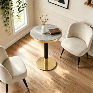 English Elm 23.6 Inch Round Faux Marble Bistro Table with Stainless Steel Edge and Metal Base Grey W1151P445185