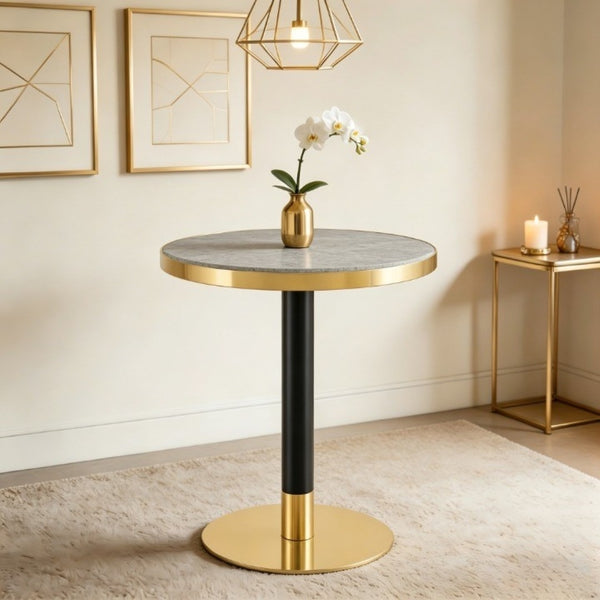 English Elm 23.6 Inch Round Faux Marble Bistro Table with Stainless Steel Edge and Metal Base Grey W1151P445185