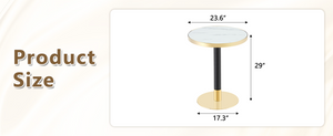 English Elm 23.6 Inch Round Faux Marble Bistro Table with Stainless Steel Edge and Metal Base White W1151P445186