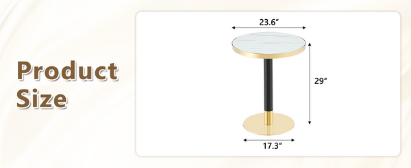 English Elm 23.6 Inch Round Faux Marble Bistro Table with Stainless Steel Edge and Metal Base White W1151P445186
