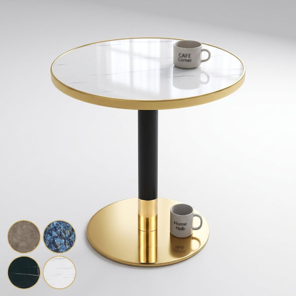 English Elm 23.6 Inch Round Faux Marble Bistro Table with Stainless Steel Edge and Metal Base White W1151P445186
