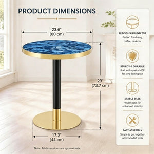 English Elm Mid-Century Round Bistro Table Faux Stone Gloss Top Gold Black Base Small Dining W1151P445187