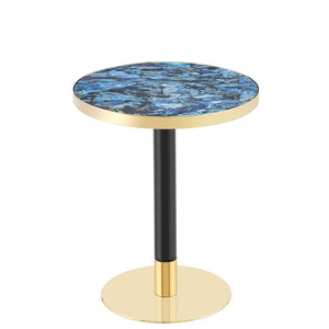 English Elm Mid-Century Round Bistro Table Faux Stone Gloss Top Gold Black Base Small Dining W1151P445187