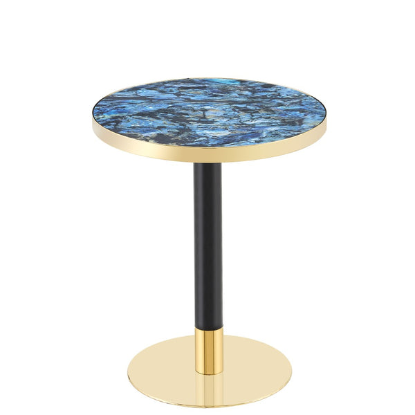 English Elm Mid-Century Round Bistro Table Faux Stone Gloss Top Gold Black Base Small Dining W1151P445187