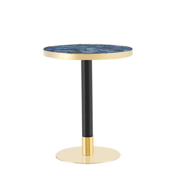 English Elm Mid-Century Round Bistro Table Faux Stone Gloss Top Gold Black Base Small Dining W1151P445187