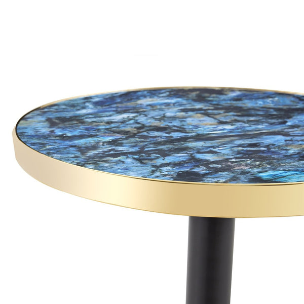 English Elm Mid-Century Round Bistro Table Faux Stone Gloss Top Gold Black Base Small Dining W1151P445187