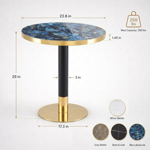 English Elm Mid-Century Round Bistro Table Faux Stone Gloss Top Gold Black Base Small Dining W1151P445187