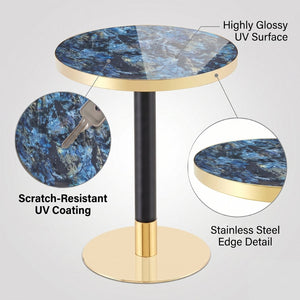 English Elm Mid-Century Round Bistro Table Faux Stone Gloss Top Gold Black Base Small Dining W1151P445187