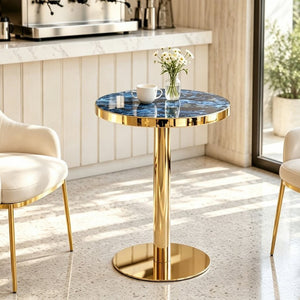 English Elm 23.6 Inch Round Bistro Table Faux Marble MDF Top Stainless Steel Base Modern Glam W1151P445188