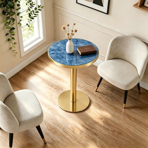English Elm 23.6 Inch Round Bistro Table Faux Marble MDF Top Stainless Steel Base Modern Glam W1151P445188