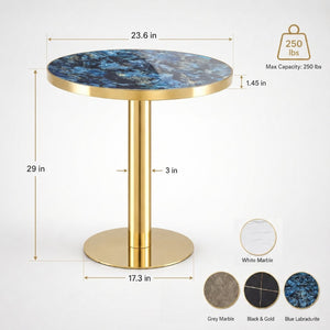 English Elm 23.6 Inch Round Bistro Table Faux Marble MDF Top Stainless Steel Base Modern Glam W1151P445188