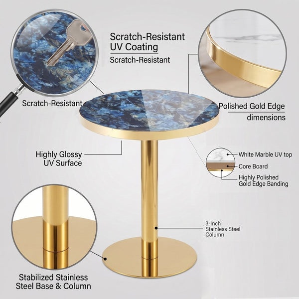 English Elm 23.6 Inch Round Bistro Table Faux Marble MDF Top Stainless Steel Base Modern Glam W1151P445188
