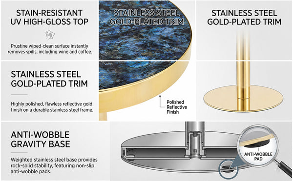 English Elm 23.6 Inch Round Bistro Table Faux Marble MDF Top Stainless Steel Base Modern Glam W1151P445188