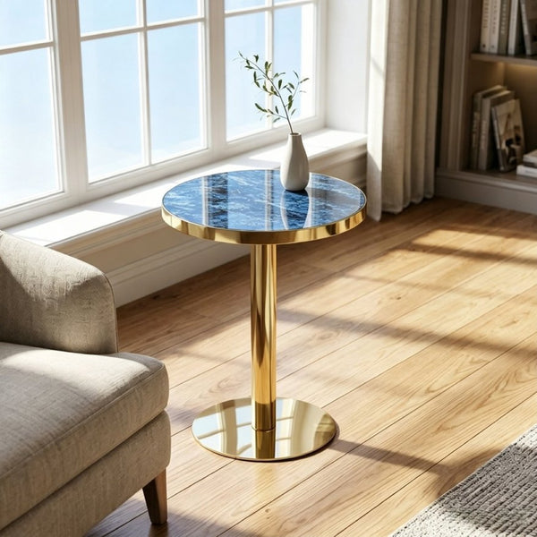 English Elm 23.6 Inch Round Bistro Table Faux Marble MDF Top Stainless Steel Base Modern Glam W1151P445188