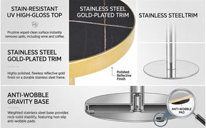 English Elm 23.6 Inch Round Faux Marble Bistro Table with Stainless Steel Edge and Metal Base Black - B W1151P445189