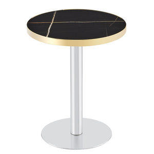 English Elm 23.6 Inch Round Faux Marble Bistro Table with Stainless Steel Edge and Metal Base Black - B W1151P445189