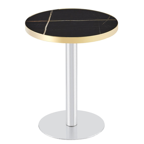 English Elm 23.6 Inch Round Faux Marble Bistro Table with Stainless Steel Edge and Metal Base Black - B W1151P445189