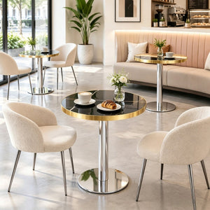 English Elm 23.6 Inch Round Faux Marble Bistro Table with Stainless Steel Edge and Metal Base Black - B W1151P445189