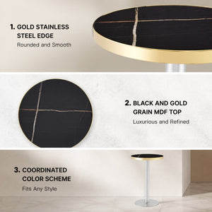 English Elm 23.6 Inch Round Faux Marble Bistro Table with Stainless Steel Edge and Metal Base Black - B W1151P445189