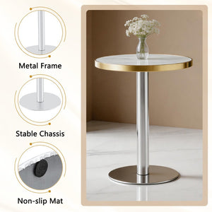 English Elm Minimalist Round Faux Marble Bistro Table with Steel Base for Compact Dining Spaces W1151P445190