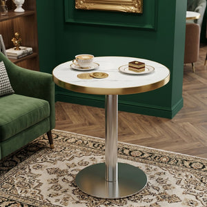 English Elm Minimalist Round Faux Marble Bistro Table with Steel Base for Compact Dining Spaces W1151P445190
