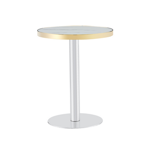 English Elm Minimalist Round Faux Marble Bistro Table with Steel Base for Compact Dining Spaces W1151P445190