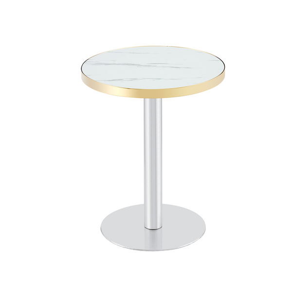 English Elm Minimalist Round Faux Marble Bistro Table with Steel Base for Compact Dining Spaces W1151P445190