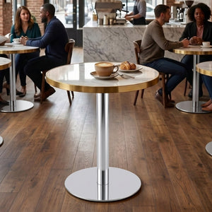 English Elm Minimalist Round Faux Marble Bistro Table with Steel Base for Compact Dining Spaces W1151P445190