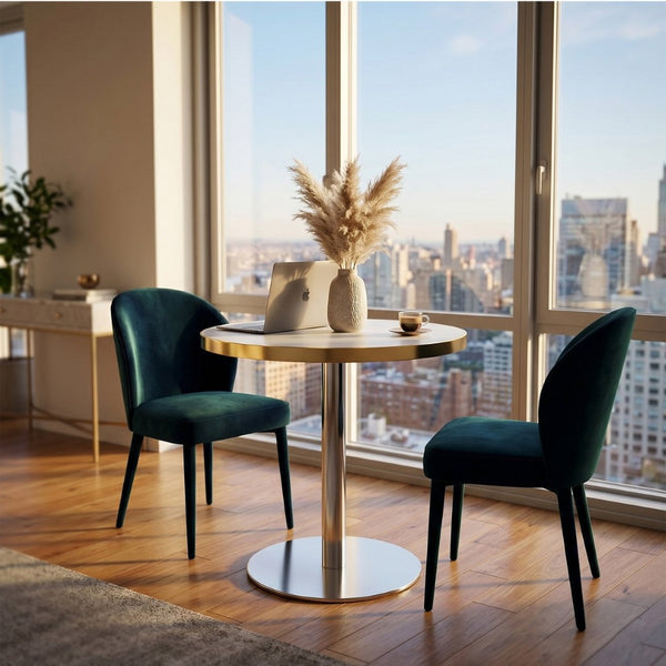 English Elm Minimalist Round Faux Marble Bistro Table with Steel Base for Compact Dining Spaces W1151P445190