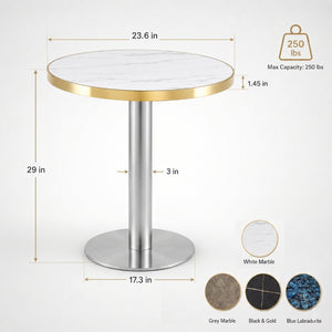 English Elm Minimalist Round Faux Marble Bistro Table with Steel Base for Compact Dining Spaces W1151P445190