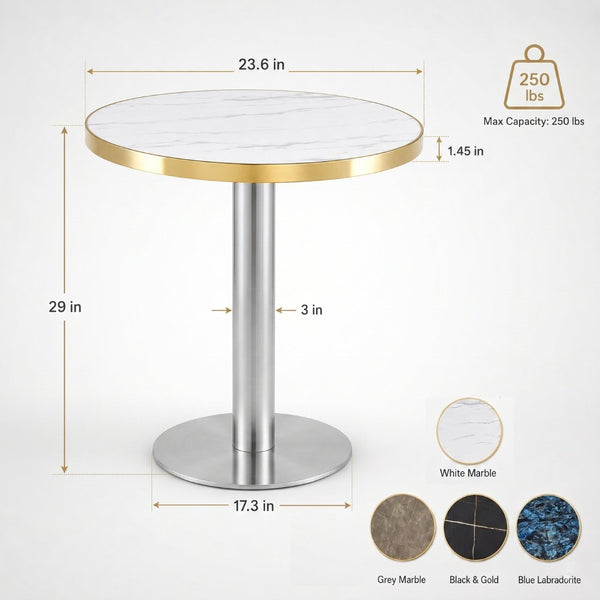 English Elm Minimalist Round Faux Marble Bistro Table with Steel Base for Compact Dining Spaces W1151P445190